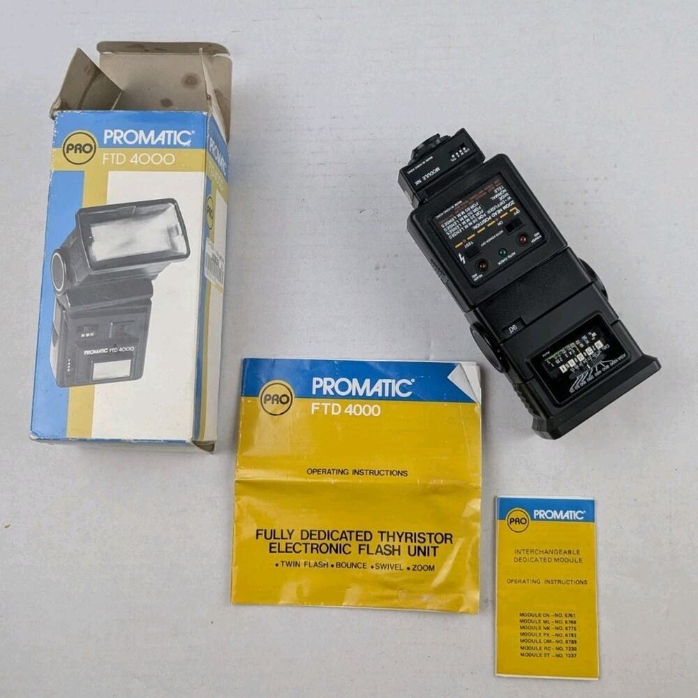 Promatic FTD 4000 Flash w/ Box Manual Vintage Camera Speedlite Untested